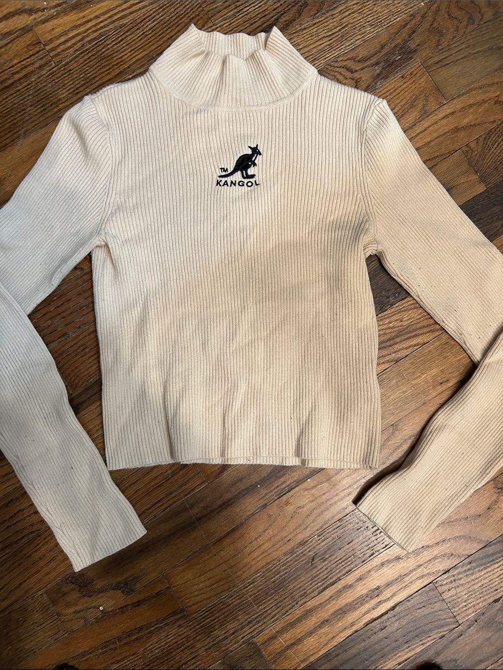 Kangol Women's Cream Ribbed Mock Neck Pullover